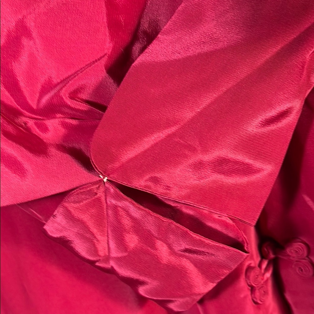 Vintage silky Chinese Pink Women's Robe. Frog closure. Small damage inside A2 - Picture 6 of 10